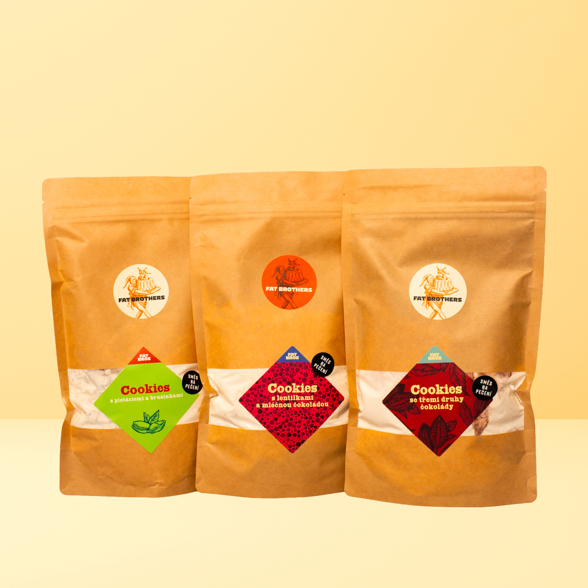 3 cookies pistacie lentilka 3 coko 45 bezlepkových cookies pro děti - lentilky, čokoláda a pistácie s brusinkami - směsi na pečení