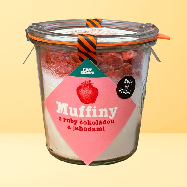 Úžasné muffiny s jahodami a ruby čokoládou - směs na pečení v dóze