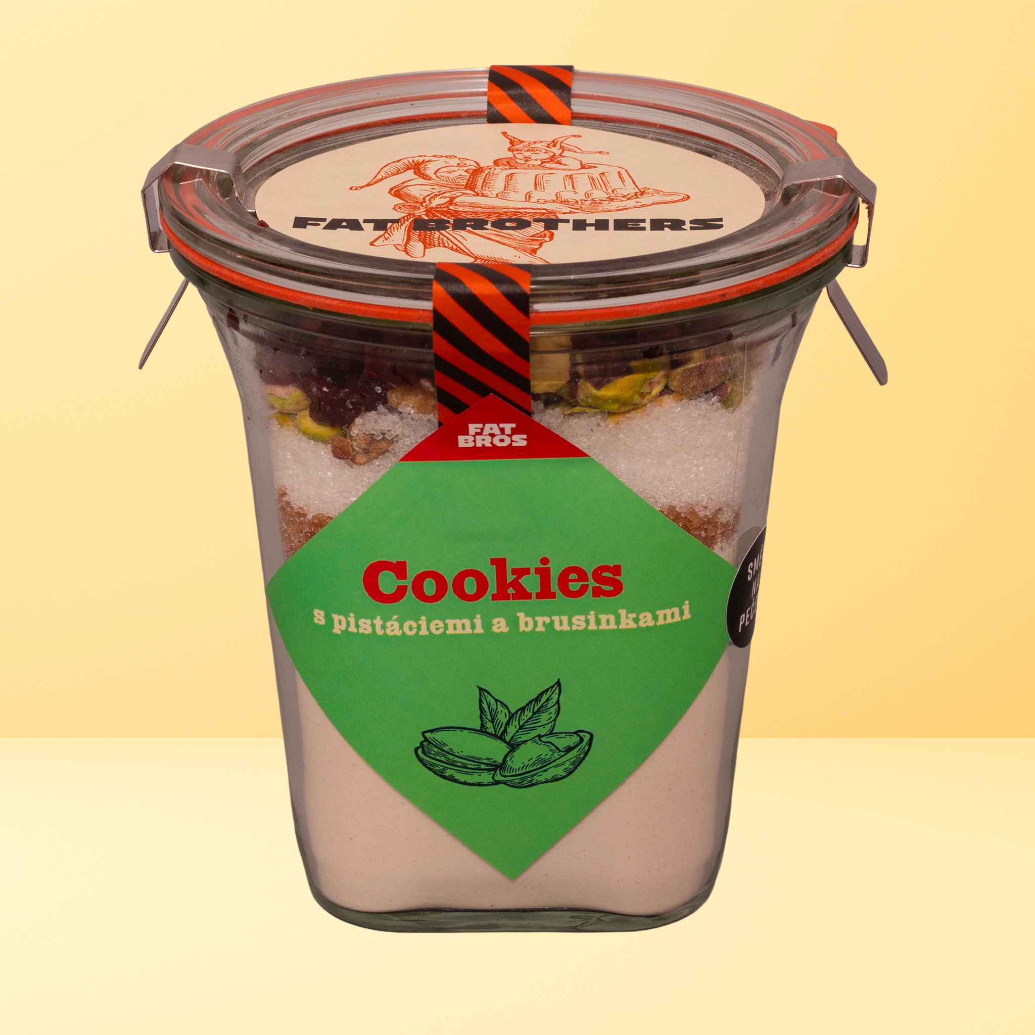 Cookies pistacie Cookies s pistáciemi a brusinkami v dóze