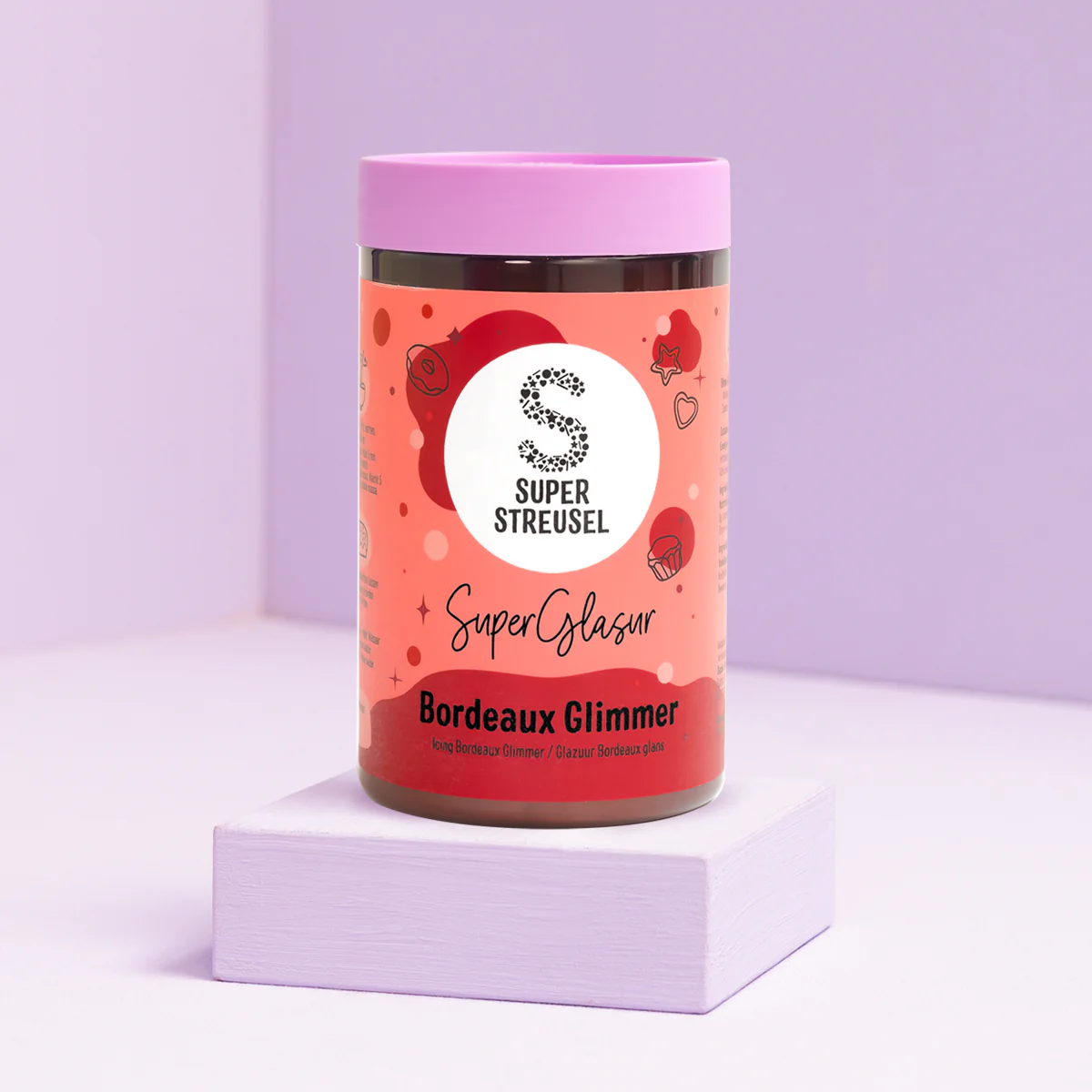 Třpytivá super glazura – bordová – na muffiny, koláče a dorty